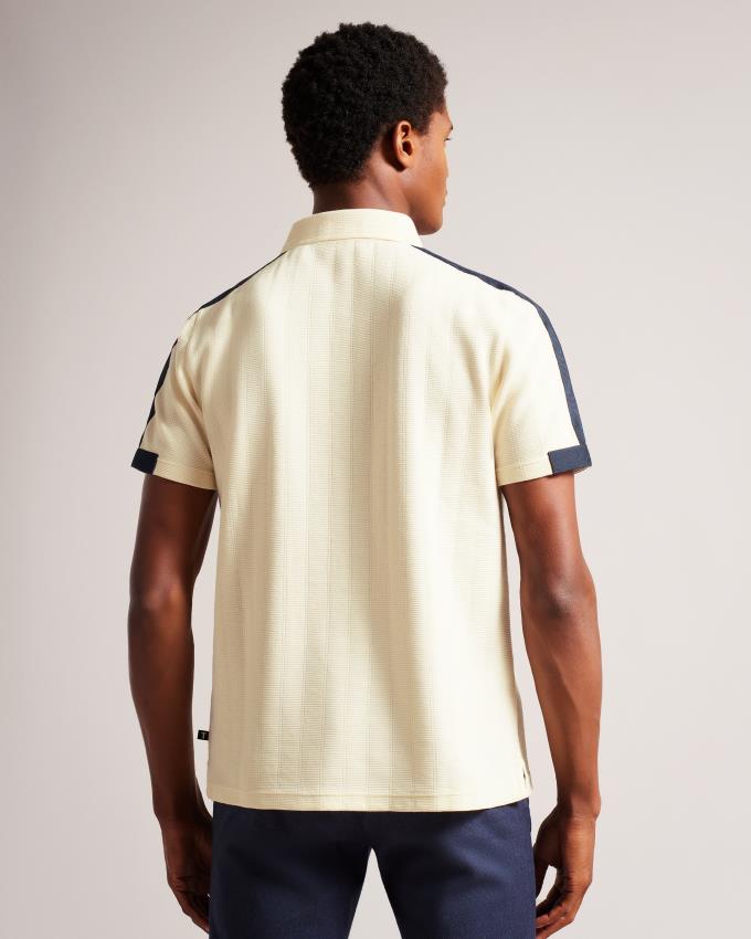 Polo Ted Baker Short Sleeve With Zip Beige Homme | DTS-49697112